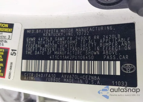 2023 Toyota Camry Le from USA, damaged, VIN 4T1C11AK2PU106450